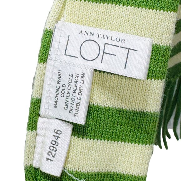 Ann Taylor Loft Pullover Green Striped Boat Neck Elbow Length Sleeves Women’s M - Picture 5 of 7